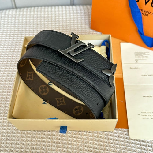 Louis Vuitton PRETTY 30MM REVERSIBLE BELT IN BLACK CALFSKIN BLACK HARDWARE