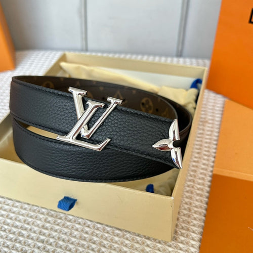 Louis Vuitton PRETTY 30MM REVERSIBLE BELT IN BLACK CALFSKIN SILVER HARDWARE