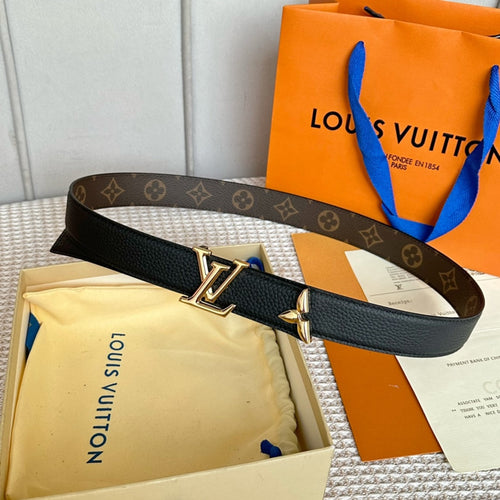 Louis Vuitton PRETTY 30MM REVERSIBLE BELT IN BLACK CALFSKIN GOLD HARDWARE