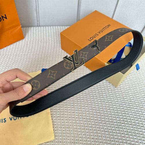 Louis Vuitton Pretty 30mm Reversible Belt Black Gold Buckle Black Brown Leather