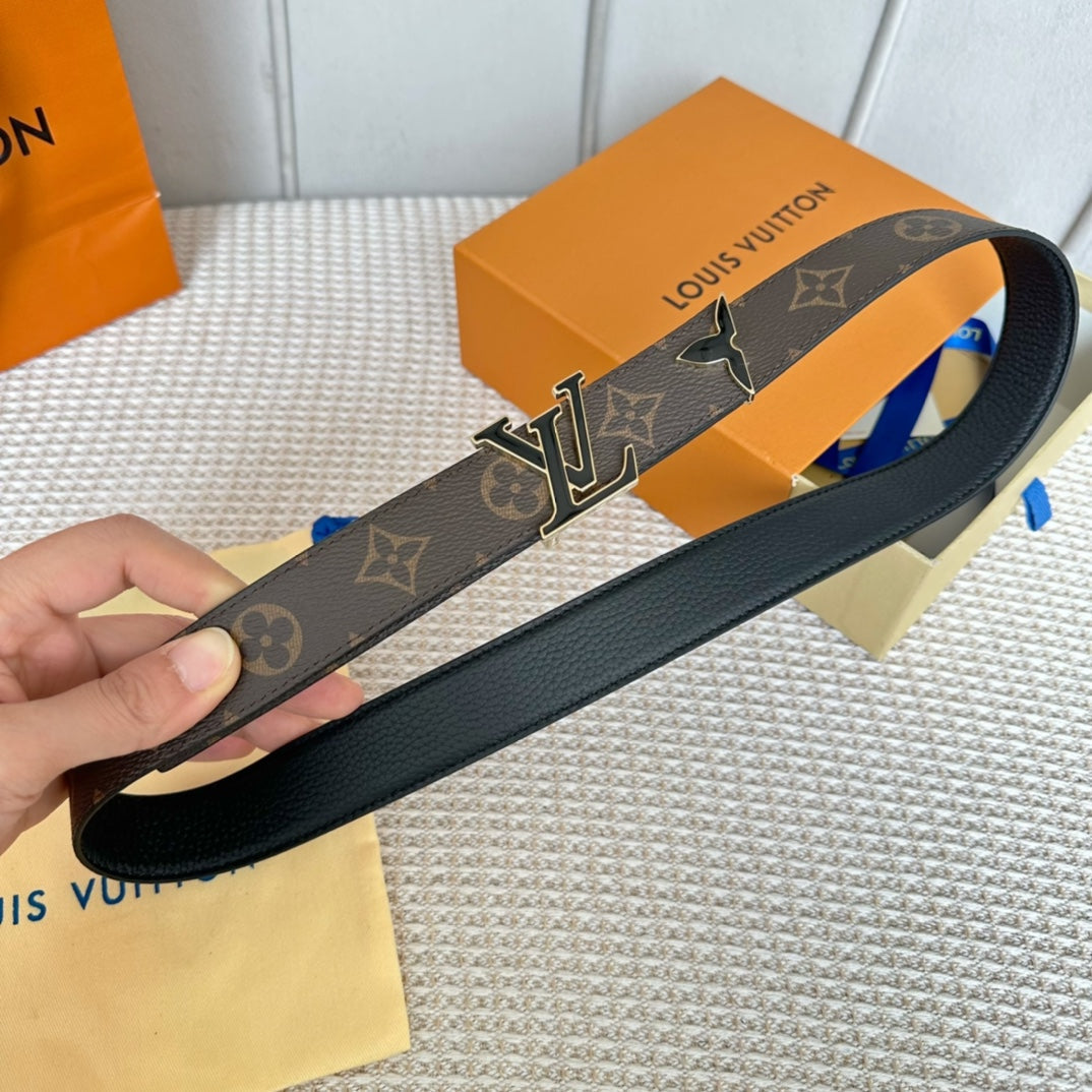 Louis Vuitton Pretty 30mm Reversible Belt Black Gold Buckle Black Brown Leather