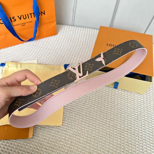Louis Vuitton Pretty 30mm Reversible Belt Pink Gold Buckle Pink Brown Leather