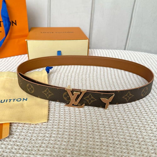 Louis Vuitton Pretty 30mm Reversible Belt Tan Gold Buckle Tan Brown Leather