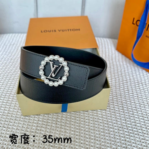 Louis Vuitton CIRCLE PEARL 35MM REVERSIBLE BELT IN BLACK CALFSKIN SILVER HARDWARE