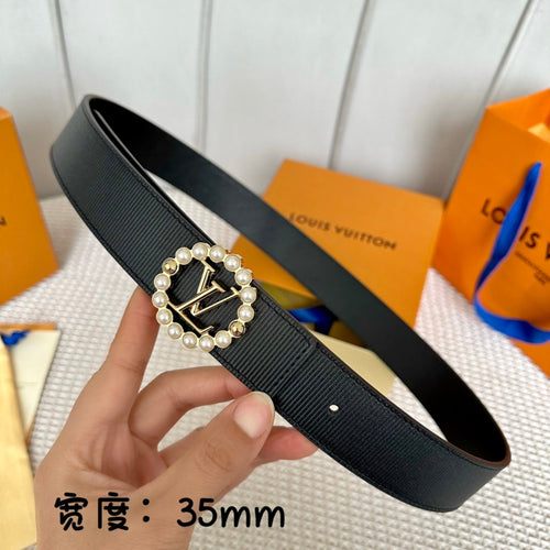 Louis Vuitton CIRCLE PEARL 35MM REVERSIBLE BELT IN BLACK CALFSKIN GOLD HARDWARE