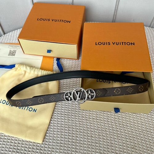 Louis Vuitton S-LOCK BELT 20 MM TAUPE BROWN MONOGRAM AND BLACK CALFSKIN SILVER HARDWARE