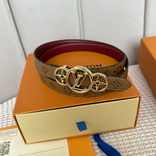 Louis Vuitton S-LOCK BELT 20 MM BROWN MONOGRAM AND AUBURN RED CALFSKIN GOLD HARDWARE