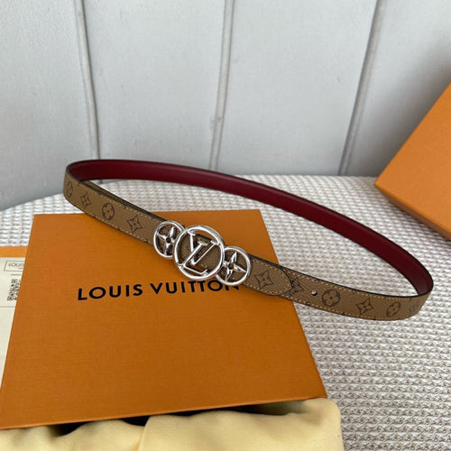 Louis Vuitton S-LOCK BELT 20 MM BROWN MONOGRAM AND AUBURN RED CALFSKIN SILVER HARDWARE