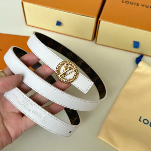 Louis Vuitton Circle Nautical 20mm Reversible Belt Gold Buckle White Brown Lambskin