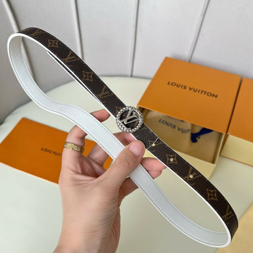 Louis Vuitton Circle Nautical 20mm Reversible Belt Silver Buckle White Brown Lambskin