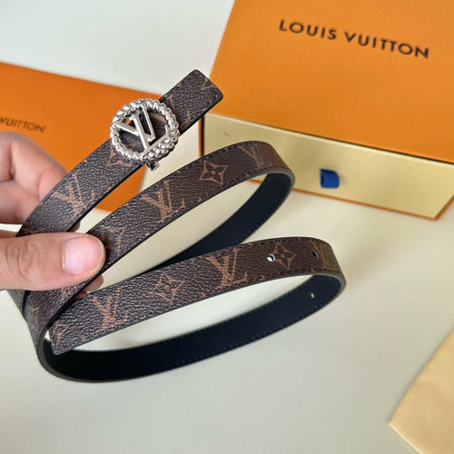 Louis Vuitton Circle Nautical 20mm Reversible Square End Tip Belt Silver Buckle Navy Blue Brown lambskin