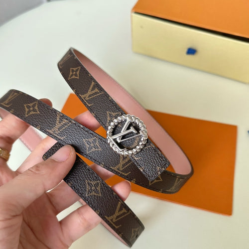 Louis Vuitton Circle Nautical 20mm Reversible Belt Silver Buckle Pink Brown Lambskin