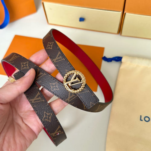 Louis Vuitton Circle Nautical 20mm Reversible Belt Gold Buckle Red Brown Lambskin