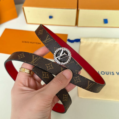 Louis Vuitton Circle Nautical 20mm Reversible Belt Silver Buckle Red Brown Lambskin