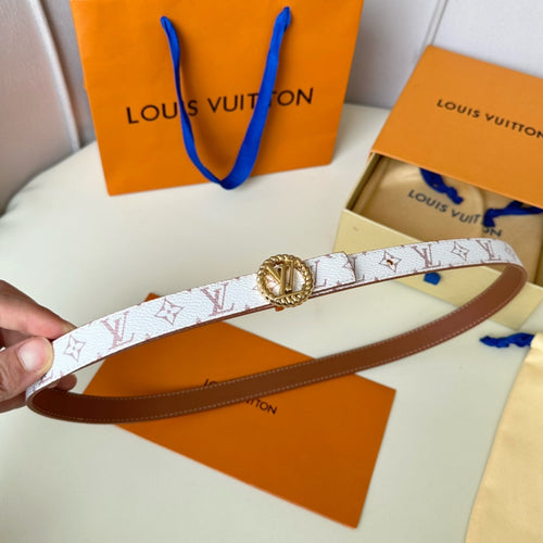 Louis Vuitton Circle Nautical 20mm Reversible Square End Tip Belt Gold Buckle Tan White lambskin