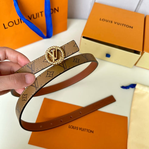 Louis Vuitton Circle Nautical 20mm Reversible Square End Tip Belt Gold Buckle Tan Light Brown lambskin