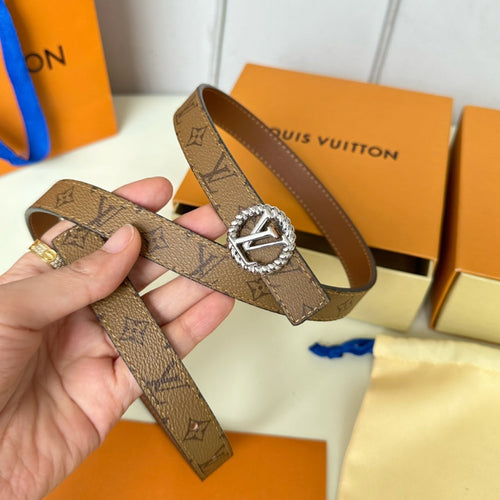 Louis Vuitton Circle Nautical 20mm Reversible Square End Tip Belt Silver Buckle Tan Light Brown lambskin