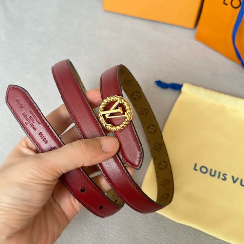 Louis Vuitton Circle Nautical 20mm Reversible Belt Gold Buckle Burgundy Light Brown Lambskin