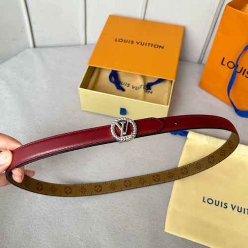 Louis Vuitton Circle Nautical 20mm Reversible Belt Silver Buckle Burgundy Light Brown Lambskin