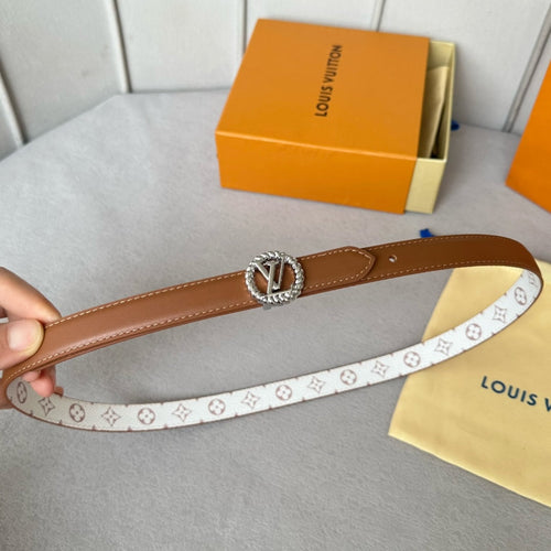 Louis Vuitton Circle Nautical 20mm Reversible Belt Silver Buckle Tan White Lambskin