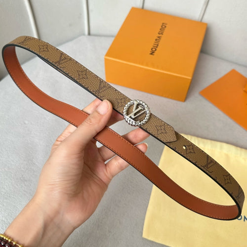 Louis Vuitton Circle Nautical 20mm Reversible Belt Silver Buckle Tan Light Brown Lambskin