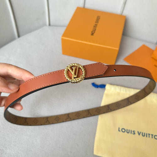 Louis Vuitton Circle Nautical 20mm Reversible Belt Gold Buckle Tan Light Brown Lambskin
