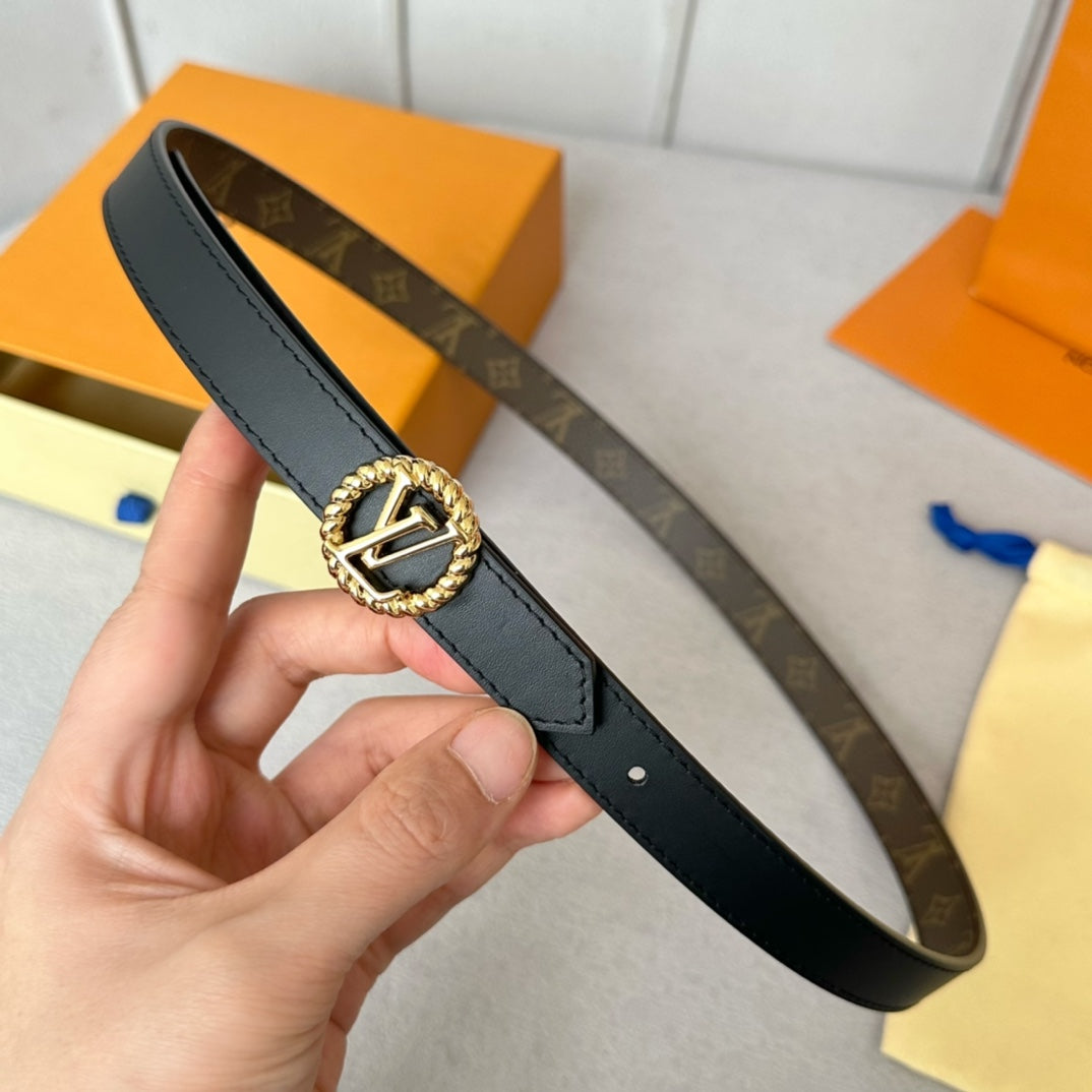 Louis Vuitton S-LOCK BELT 20 MM IN BLACK CALFSKIN AND CIRCLE GOLD HARDWARE