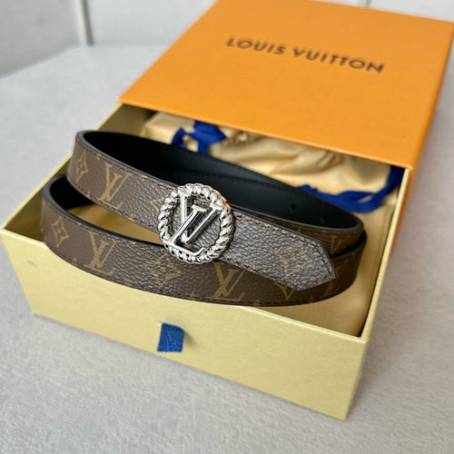 Louis Vuitton Circle Nautical 20mm Reversible Belt Silver Buckle Black Brown Lambskin