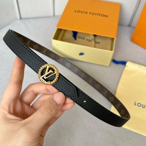 Louis Vuitton Circle Nautical 20mm Reversible Belt Gold Buckle Black Brown Leather