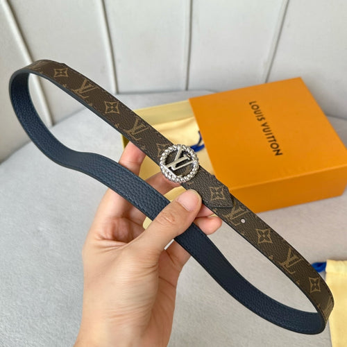 Louis Vuitton Circle Nautical 20mm Reversible Belt Silver Buckle Navy Blue Brown Leather