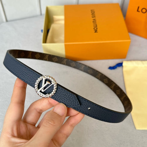 Louis Vuitton S-LOCK BELT 20 MM IN NAVY BLUE CALFSKIN AND CIRCLE SILVER HARDWARE