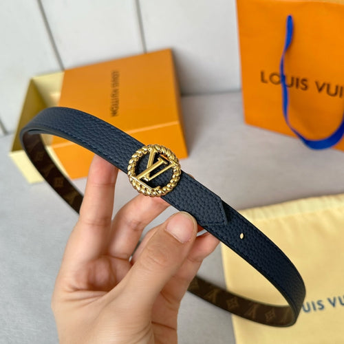 Louis Vuitton S-LOCK BELT 20 MM IN NAVY BLUE CALFSKIN AND CIRCLE GOLD HARDWARE