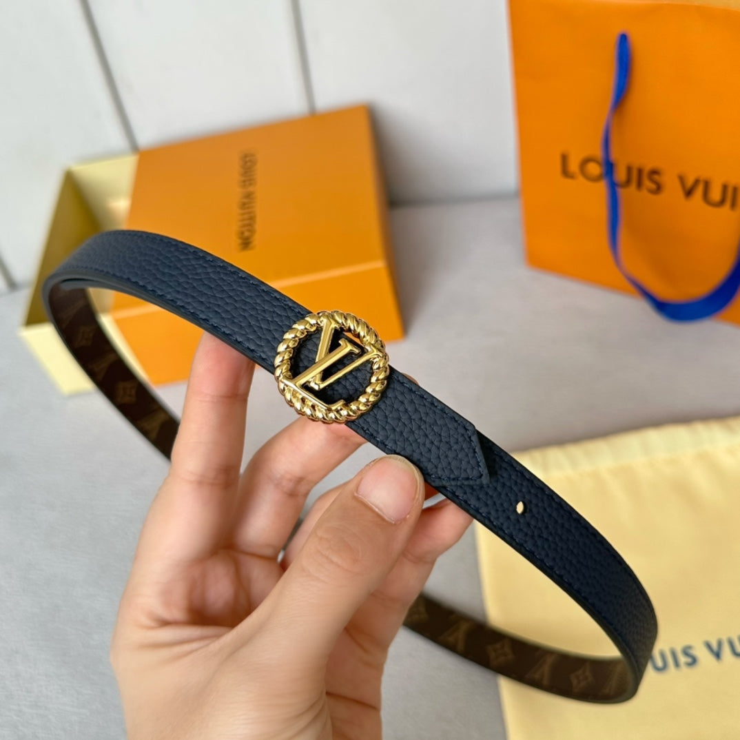 Louis Vuitton S-LOCK BELT 20 MM IN NAVY BLUE CALFSKIN AND CIRCLE GOLD HARDWARE