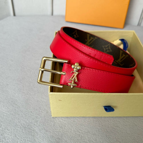 Louis Vuitton BLOOM 30MM BELT IN ROSE RED CALFSKIN GOLD HARDWARE