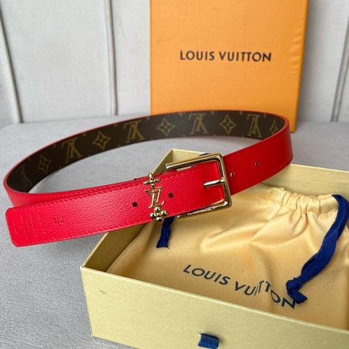 Louis Vuitton Bloom 30mm Belt Gold Buckle Red Brown Leather