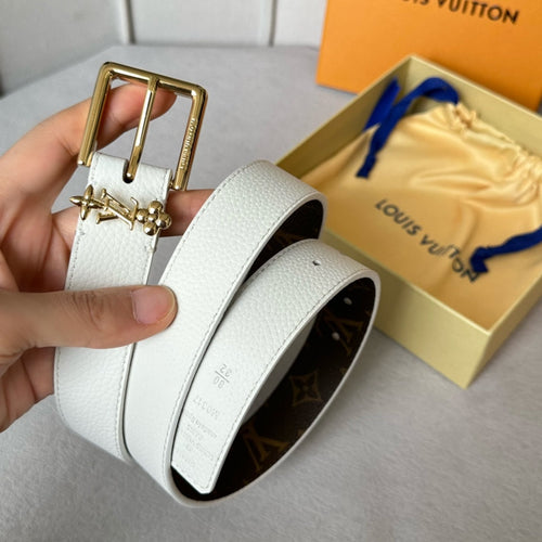 Louis Vuitton Bloom 30mm Belt Gold Buckle White Brown Leather