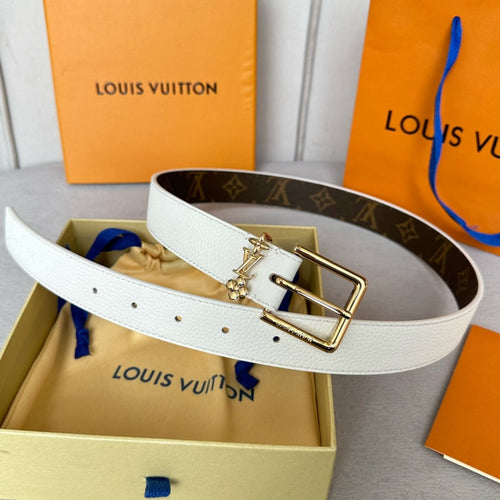 Louis Vuitton BLOOM 30MM BELT IN WHITE CALFSKIN GOLD HARDWARE