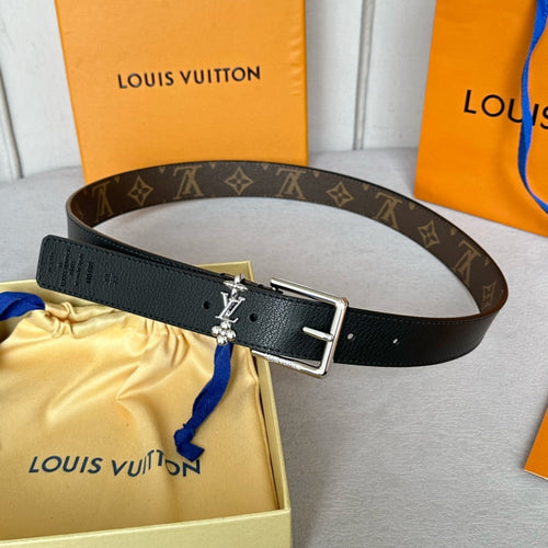 Louis Vuitton Bloom 30mm Belt Silver Buckle Black Brown Leather
