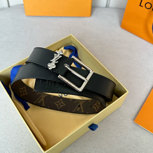 Louis Vuitton BLOOM 30MM BELT IN BLACK CALFSKIN SILVER HARDWARE