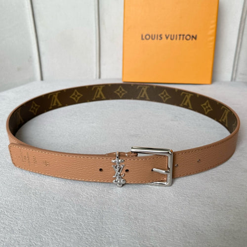 Louis Vuitton Bloom 30mm Belt Silver Buckle Beige Brown Leather