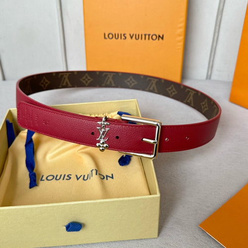 Louis Vuitton Bloom 30mm Belt Silver Buckle Burgundy Brown Leather