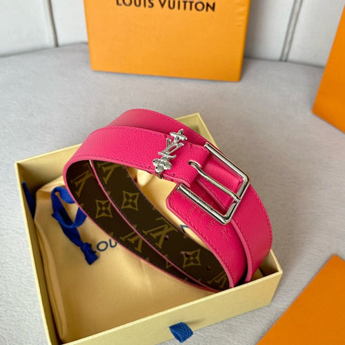 Louis Vuitton BLOOM 30MM BELT IN DEEP PINK CALFSKIN SILVER HARDWARE