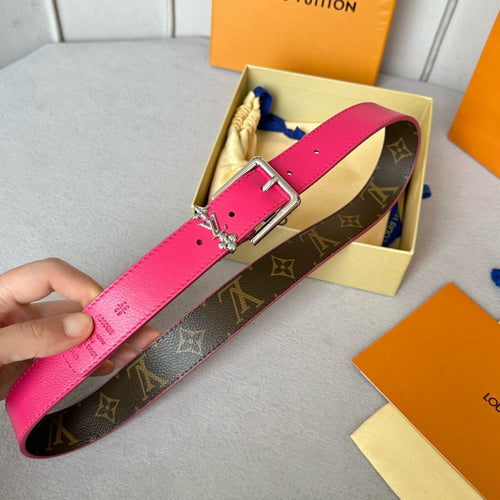 Louis Vuitton Bloom 30mm Belt Silver Buckle Hot Pink Brown Leather