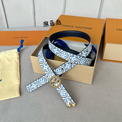 Louis Vuitton PRETTY 20MM REVERSIBLE BELT WHITE AND BLUE CALFSKIN GOLD HARDWARE