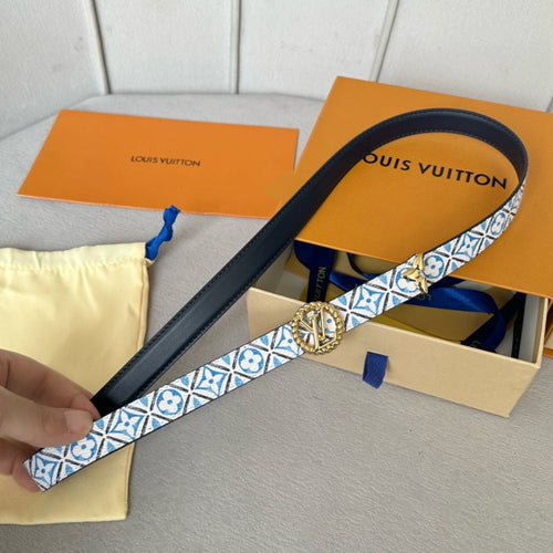 Louis Vuitton Circle Nautical 20mm Reversible Belt Gold Buckle Black White Blue Lambskin