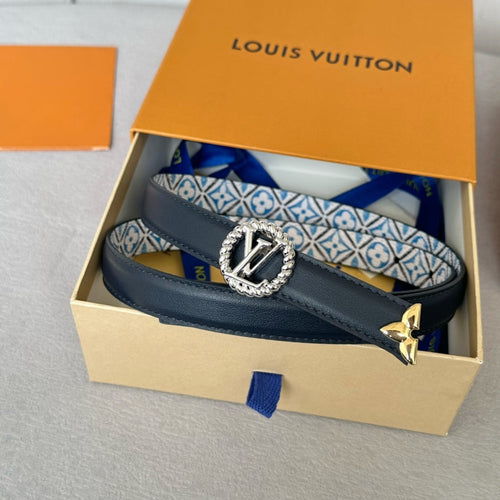 Louis Vuitton PRETTY 20MM REVERSIBLE BELT WHITE AND BLUE CALFSKIN SILVER MIX GOLD HARDWARE