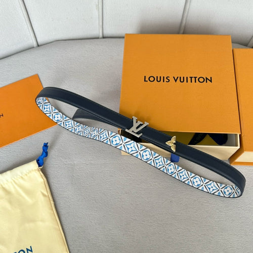 Louis Vuitton Pretty 20mm Reversible Belt Silver Buckle Black White Blue Leather