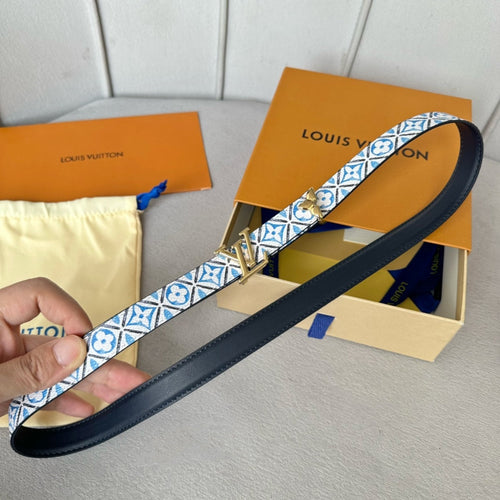 Louis Vuitton Pretty 20mm Reversible Belt Gold Buckle Black White Blue Leather