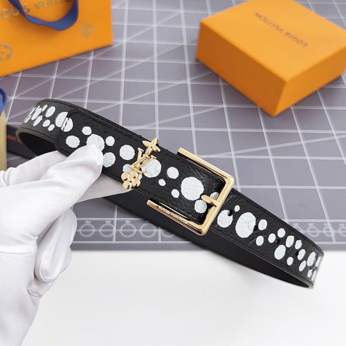 Louis Vuitton Bloom 30mm Belt Gold Buckle Black White Leather