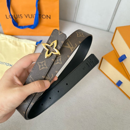Louis Vuitton Flowergram 30mm Reversible Belt Gold Buckle Black Brown Leather